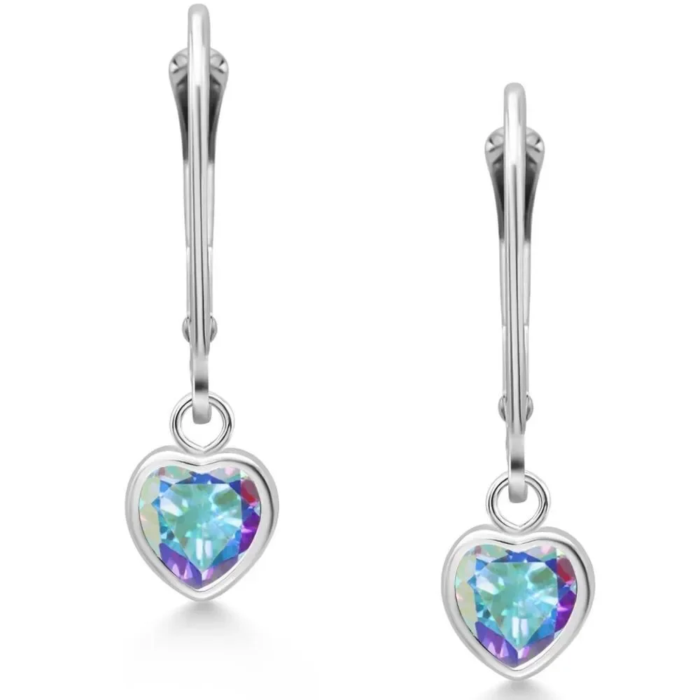 925 Sterling Silver 2.00 Cttw Mercury Mist Mystic Topaz Heart Leverback Earrings
